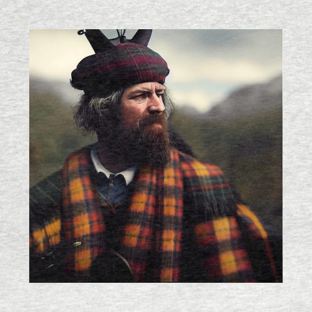 Scottish Highlander in Clan Tartan by Grassroots Green